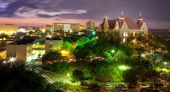 Texas State University campus at night